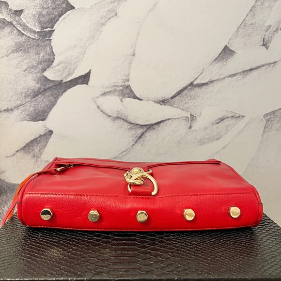 REBECCA MINKOFF MAC Red Leather CROSSBODY Messanger CLUTCH Gold Chain Strap - Picture 3 of 13